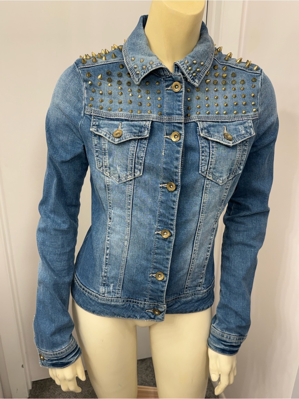 Forever 21 Blue Denim Jacket with Gold Studs